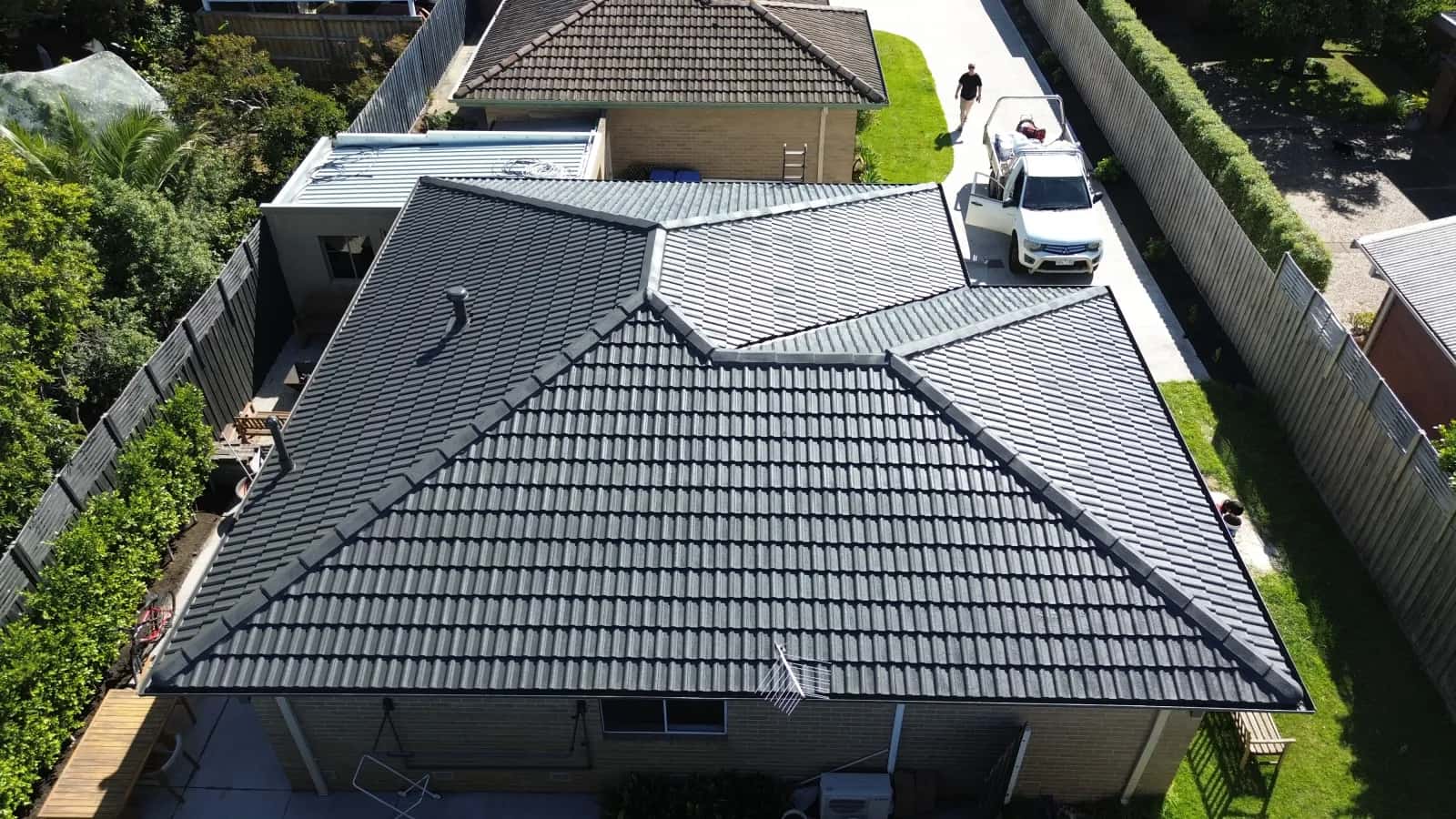 Frankston Colorbond metal roof after restoration - refreshed with marine-grade coating