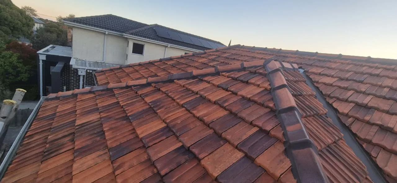 Freshly painted roof on a Frankston home showing the dramatic before and after transformation