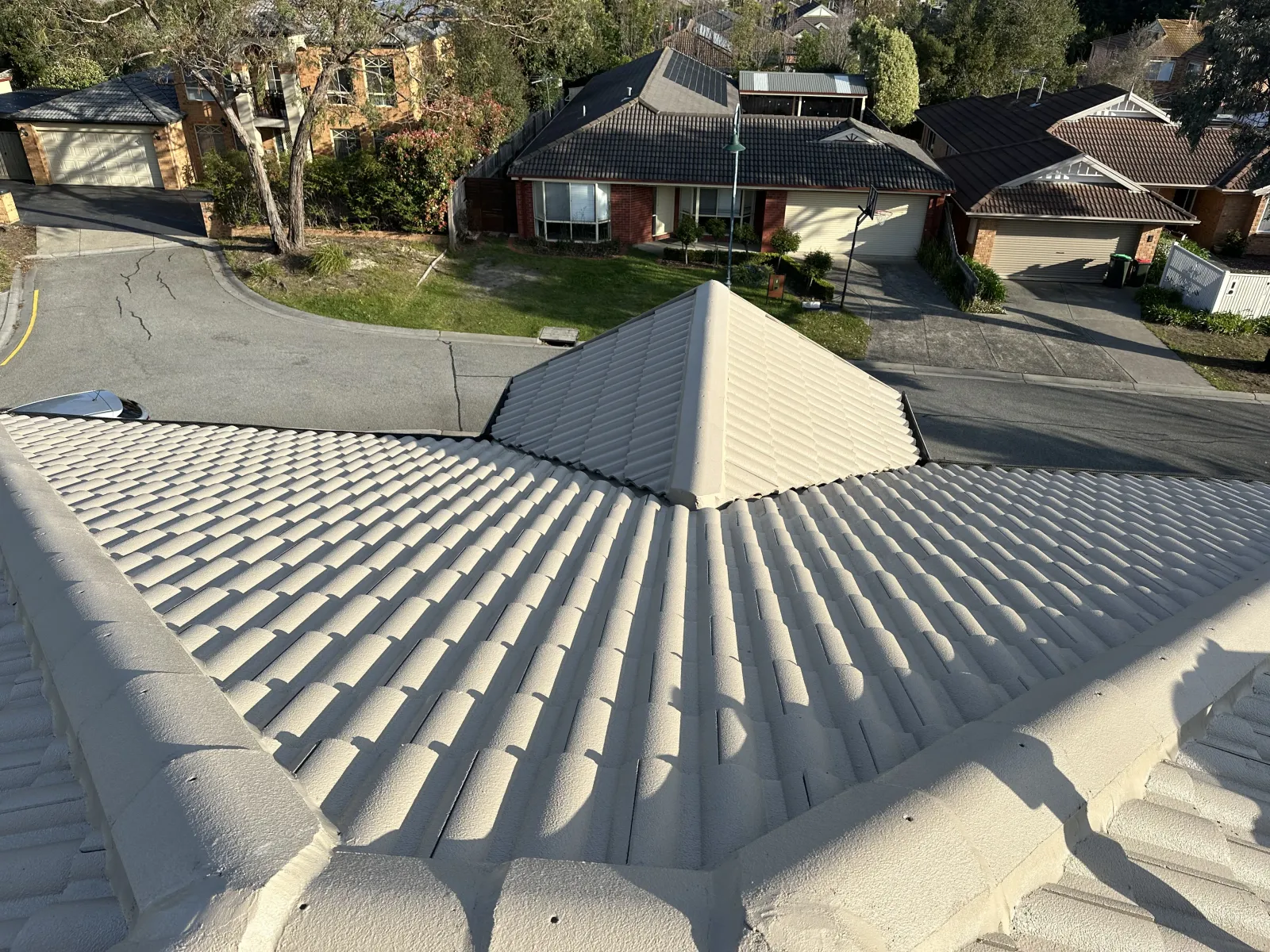 Cranbourne East roof restoration completed - concrete tiles cleaned, repaired, and coated