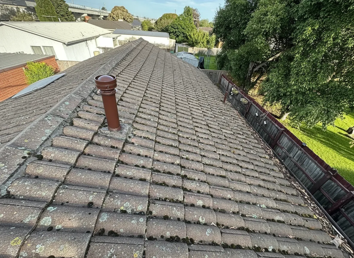 Metal roof before painting - faded and weathered colorbond